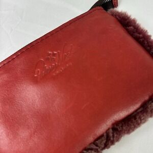 Patricia Nash Red Leather Sherpa Trim Wristlet Wallet Clutch Bag Fall Holiday‎